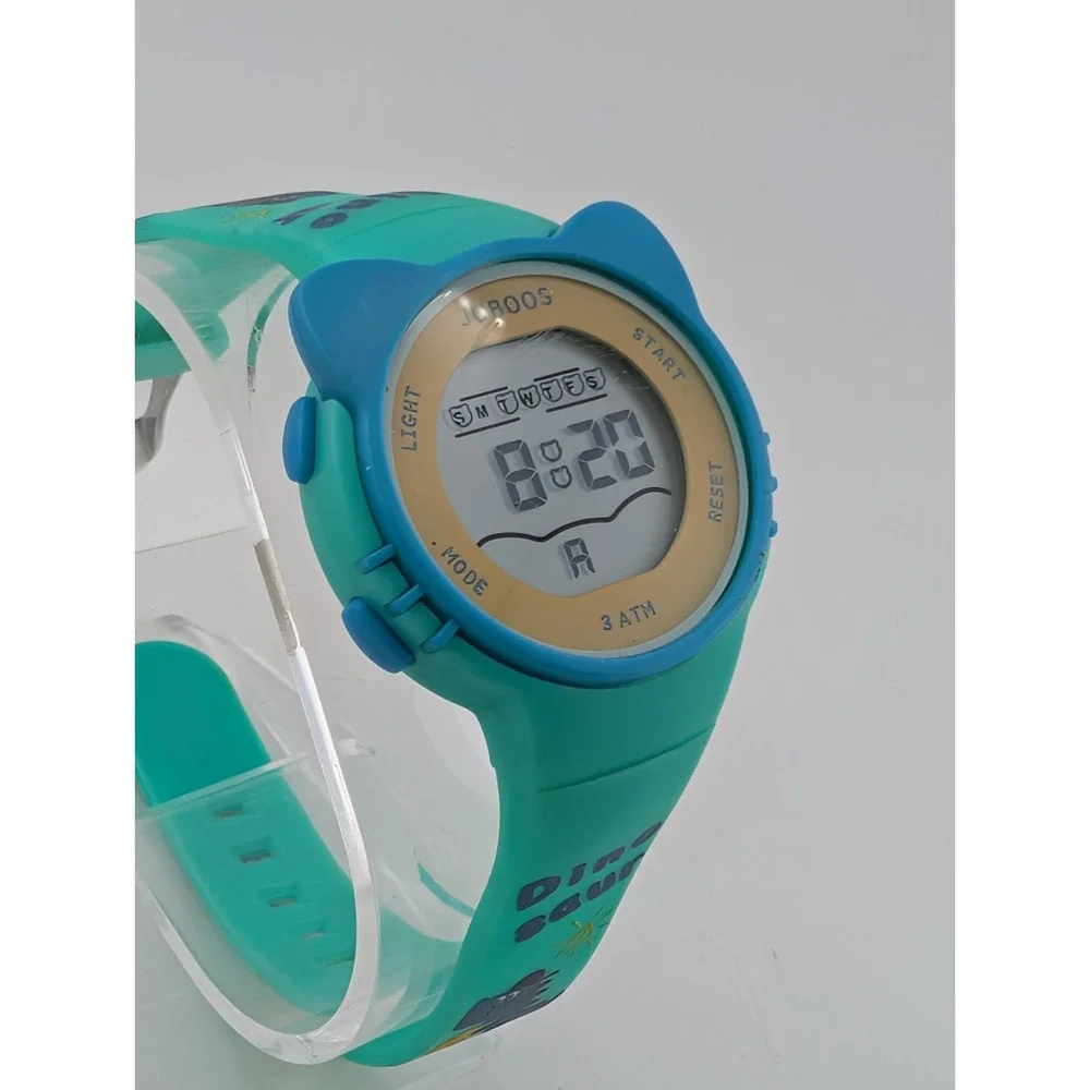 Juboos Kids Digital Dinosaur Watch Green/Blue Band Light Up Dial- New Battery